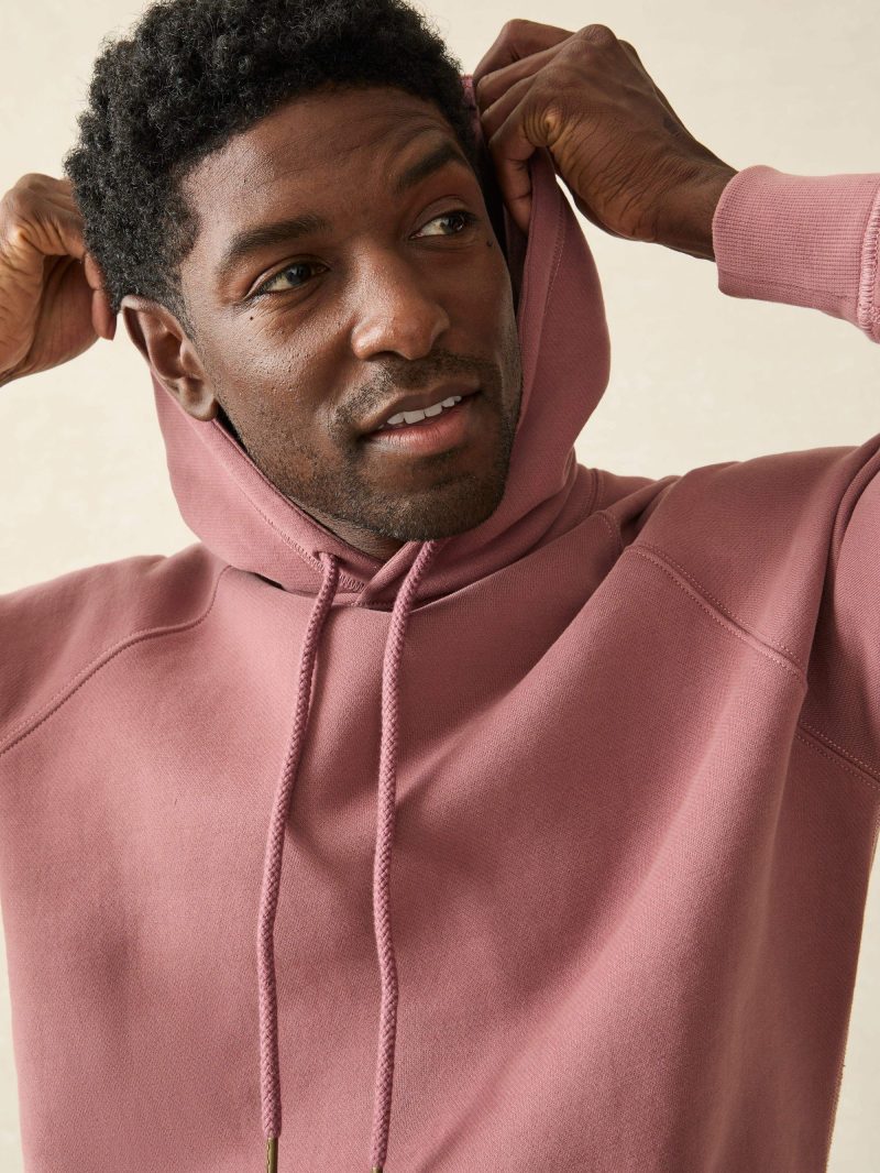 FAHERTY HIGH STANDARD FLEECE HOODIE COCOA MAUVE DETAIL