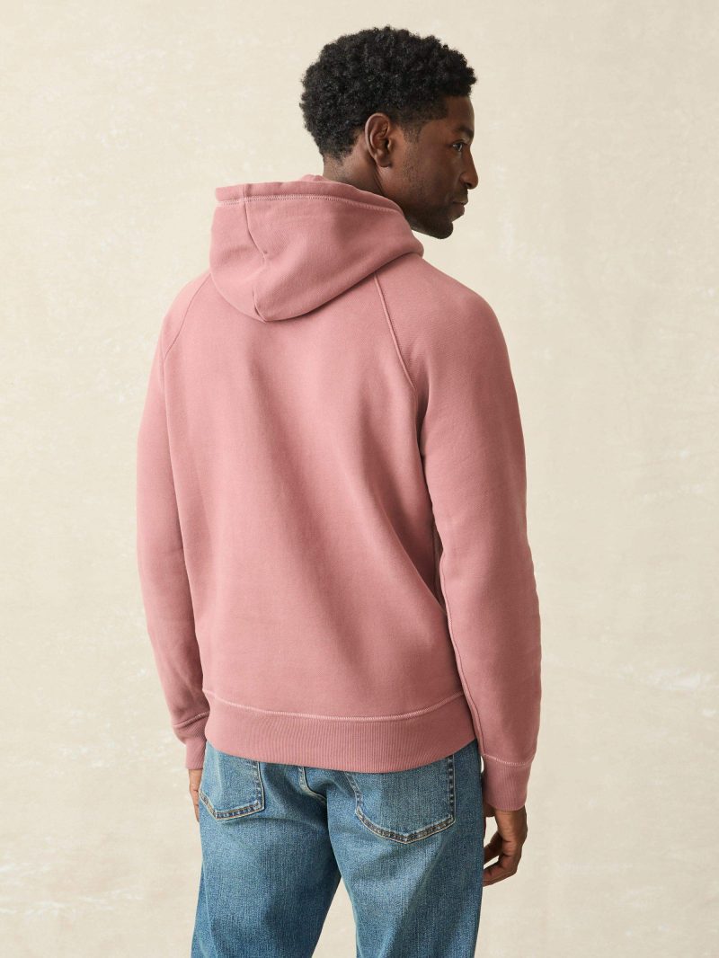 FAHERTY HIGH STANDARD FLEECE HOODIE COCOA MAUVE EDITORIAL