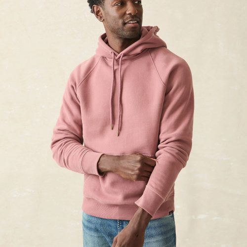 FAHERTY HIGH STANDARD FLEECE HOODIE COCOA MAUVE FRONT CROP