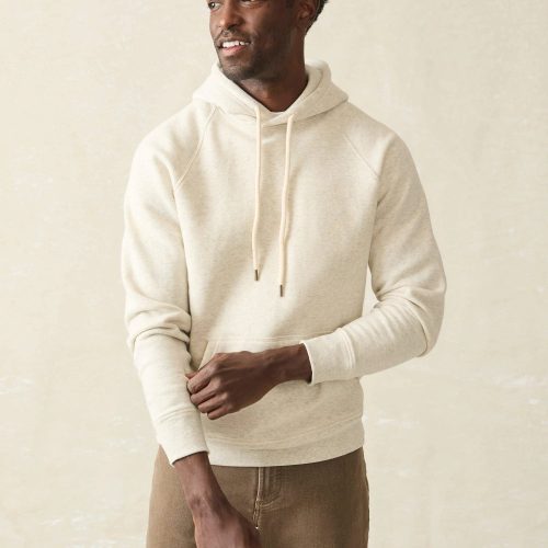 FAHERTY HIGHSTANDARD FLEECE HOODIE ANTIQUE IVORY FRONT CROP