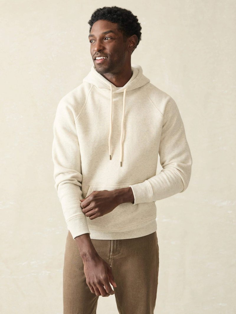 FAHERTY HIGHSTANDARD FLEECE HOODIE ANTIQUE IVORY FRONT CROP