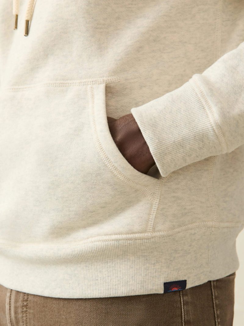 FAHERTY HIGHSTANDARD FLEECE HOODIE ANTIQUE IVORY POCKET DETAIL