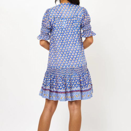 Oliphant Smocked drop waist Mini Dress Clover Blue Back