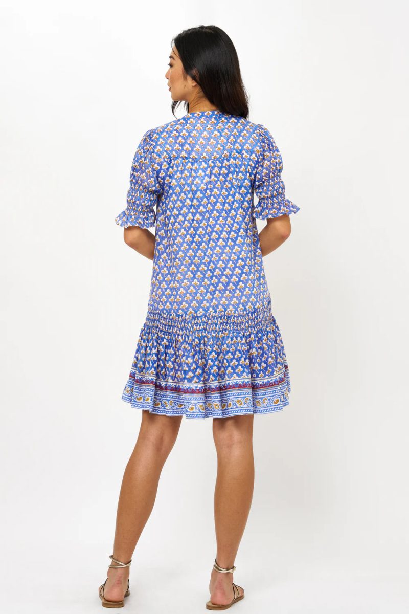 Oliphant Smocked drop waist Mini Dress Clover Blue Back