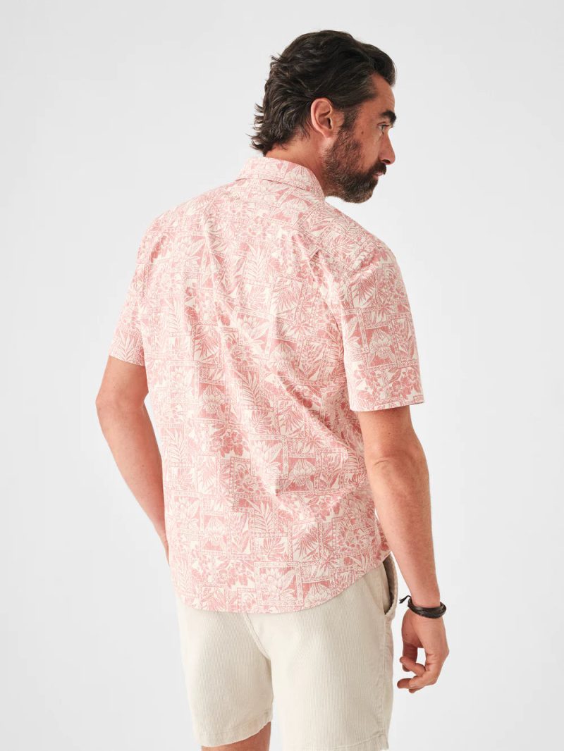 SP23 faherty mens MWS2306 CTP SS STRETCH PLAYA SHIRT CORAL TILE PRINT back 1 1000x bb17c53e 89df 45e4 afe1 6d9703474a67