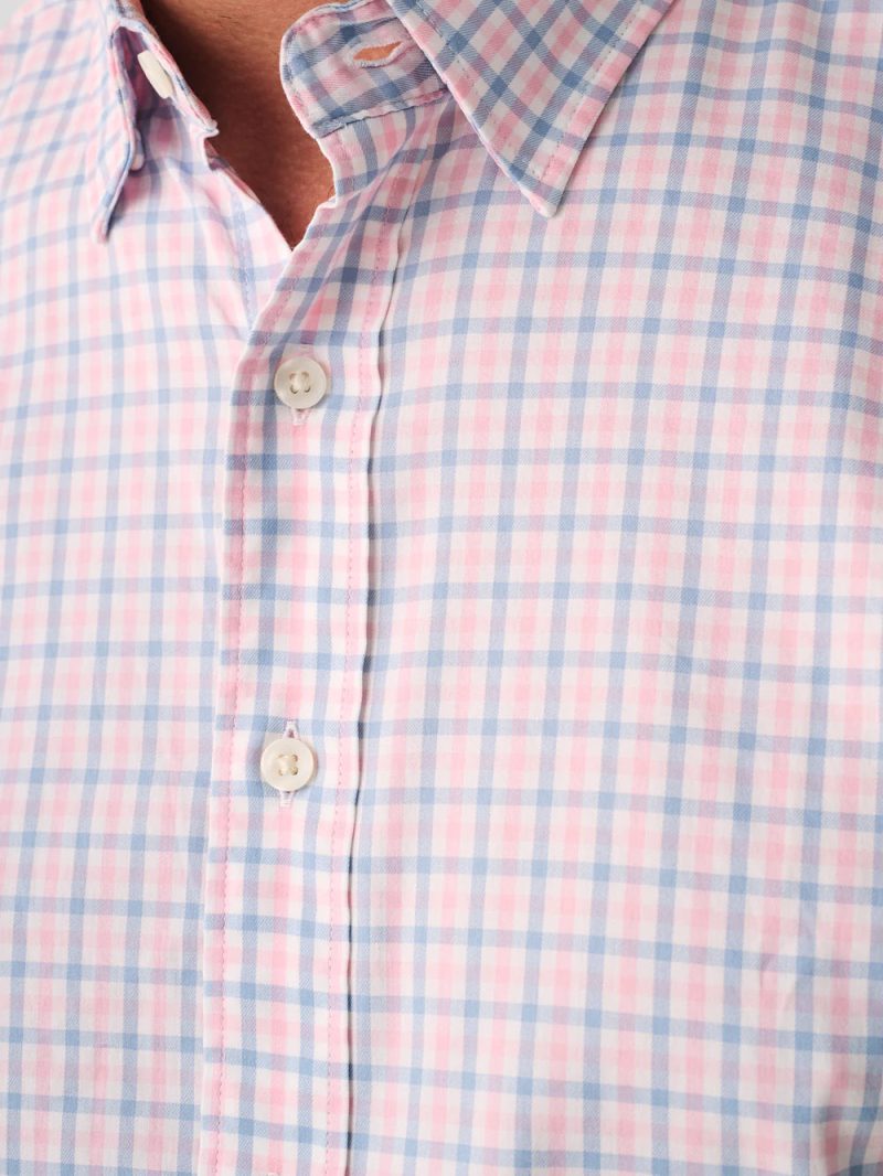 SP23 faherty mens MWS2322 CBZ THE MOVEMENT SHIRT CORAL BREEZE GINGHAM detail 1 1000x 6fc21cd8 0d77 471b 98d5 18f0a19acb67