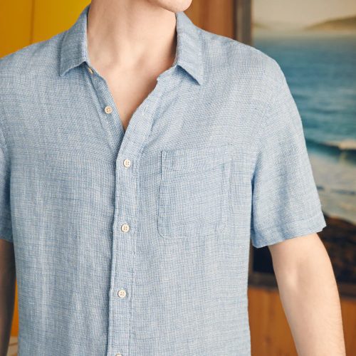 SP24 faherty MWS2344 BBV ss linen shirt blue basketweave OM DETAIL1 1 1000x 6dd3765f a00b 4818 b4a3 05b9846c4bc8