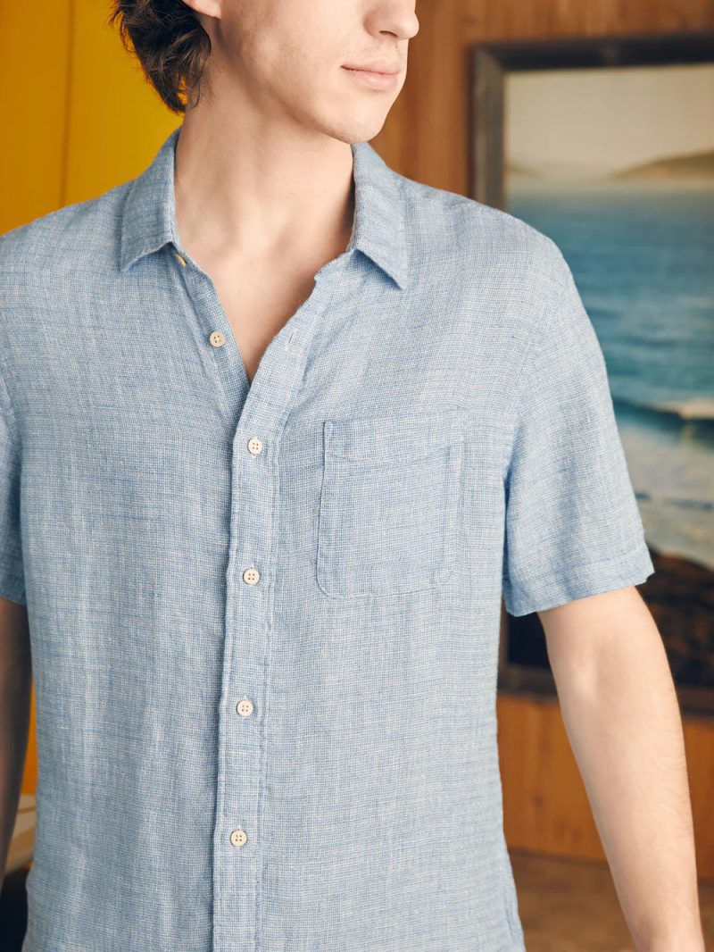 SP24 faherty MWS2344 BBV ss linen shirt blue basketweave OM DETAIL1 1 1000x 6dd3765f a00b 4818 b4a3 05b9846c4bc8