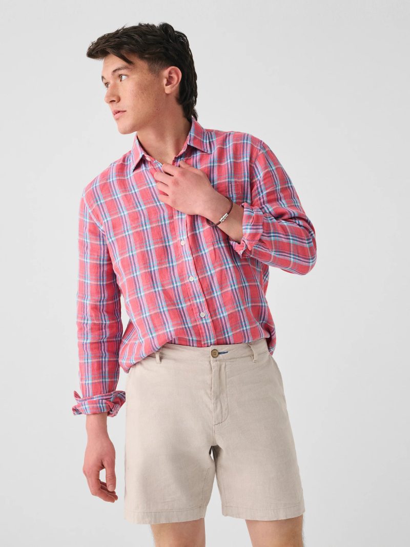 SU23 faherty mens MWU2339 CPA linen laguna shirt coral seas plaid crop 1 2000x c5aa92ec 43b2 4f5c 9012 5a4178d055f9