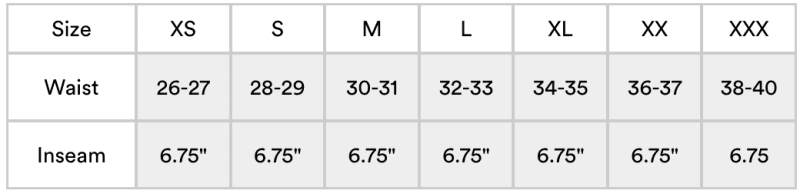 alex crane mens bo shorts size chart