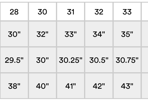 alex crane mens cham pants size chart