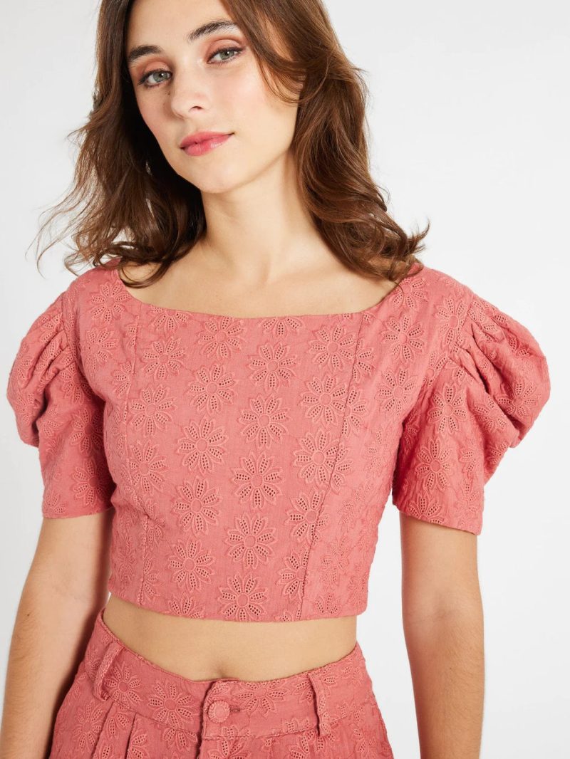 mille clothing coco top in rosewood eyelet 31149446824023