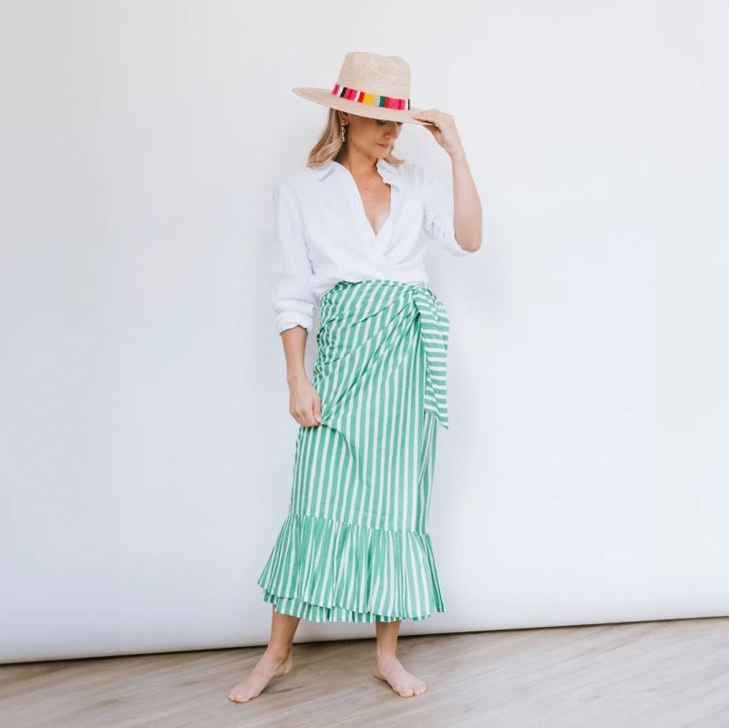 sunshine tienda green and white stripe vienna sarong 33593430737011