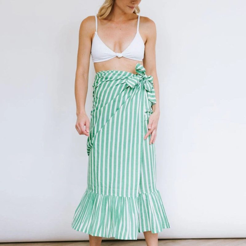 sunshine tienda green and white stripe vienna sarong 34038923559027